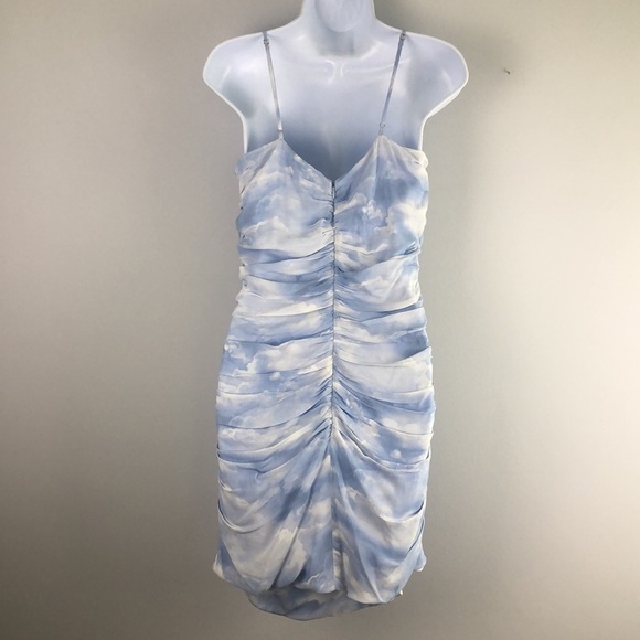 WeWoreWhat Ronnie in Clouds Powder Blue Ruched Lined Revolve Bodycon Mini Dress - Picture 10 of 16